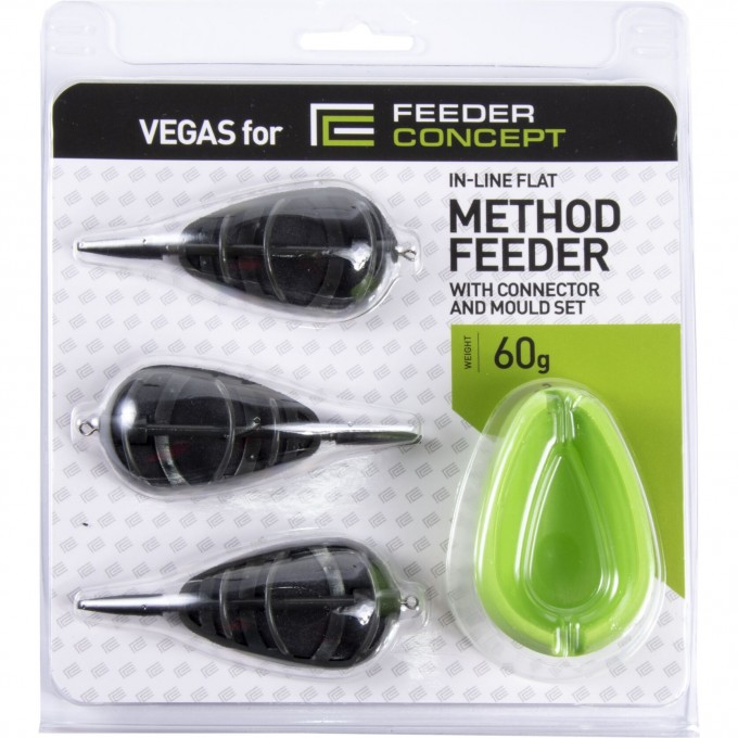 Набор фидерных кормушек FEEDER CONCEPT Vegas Flat METHOD 60г 3шт. и уплотнитель 7009-660