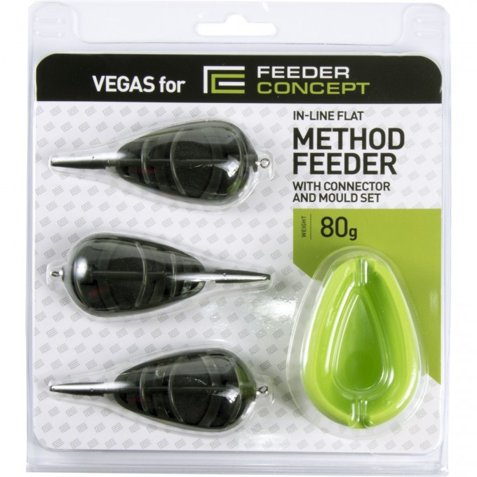 Набор фидерных кормушек FEEDER CONCEPT Vegas Flat METHOD 80г 3шт. и уплотнитель 7009-880