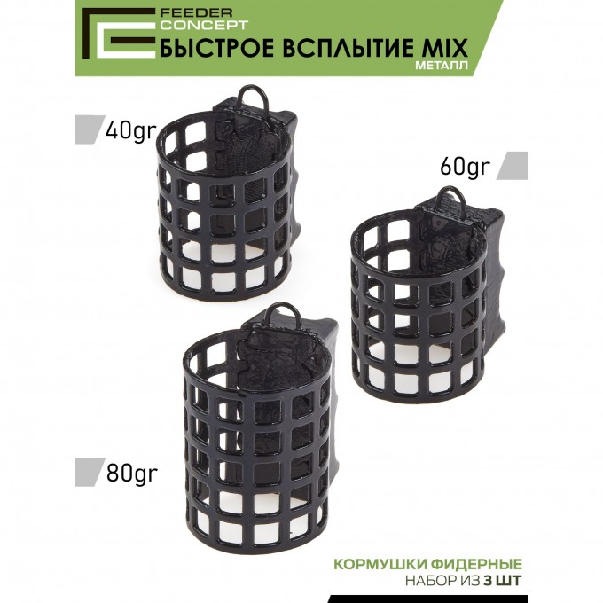 Набор металлических фидерных кормушек FEEDER CONCEPT M1 БЫСТРОЕ ВСПЛЫТИЕ 3шт. (коробочная версия) FCMC-M1QR1-SET