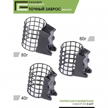 Набор металлических фидерных кормушек FEEDER CONCEPT M1 металл. ТОЧНЫЙ ЗАБРОС 3шт. (коробочная версия)