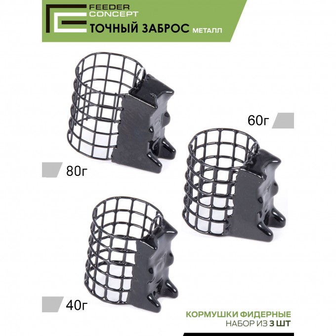 Набор металлических фидерных кормушек FEEDER CONCEPT M1 металл. ТОЧНЫЙ ЗАБРОС 3шт. (коробочная версия) FCMC-M1PC1-SET