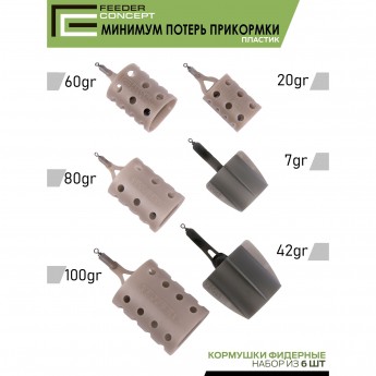 Набор пластиковых фидерных кормушек FEEDER CONCEPT M6 МИНИМУМ ПОТЕРЬ ПРИКОРМКИ 6шт. (коробочная версия)